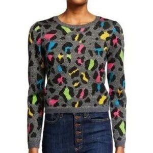 Alice + Olivia Gray Multicolor Leopard Print Rhodes Sweater